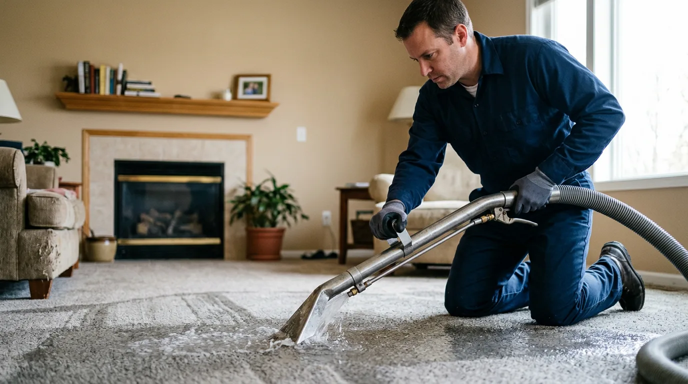Water damage restoration technician working near Waterloo, WI
